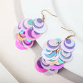 Factory Price Hip Hop Cool New Laser Pink Purple Korean Multi-layer Sequin Reflective Eyes Grape Designer Earrings for Women
