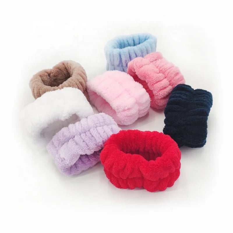 Flannel Skincare Spa Wristband Makeup Facial Wrist Washband Face Towel Wash Bow Headband Scrunchie Set for Women