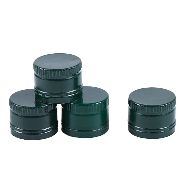 Green Black Color Aluminium Screw Cap for Olive Oil Bottles 31.5*24mm Non Refillable Pilfer-Proof with Plastic Insert