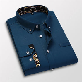 New Design Wholesale Men's Double Color Collar Slim Men's Shirt Non-iron Cloth Shirt Men Solid Color Shirt
