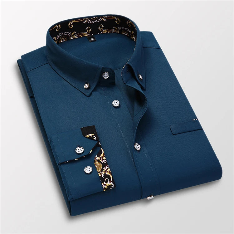New Design Wholesale Men's Double Color Collar Slim Men's Shirt Non-iron Cloth Shirt Men Solid Color Shirt