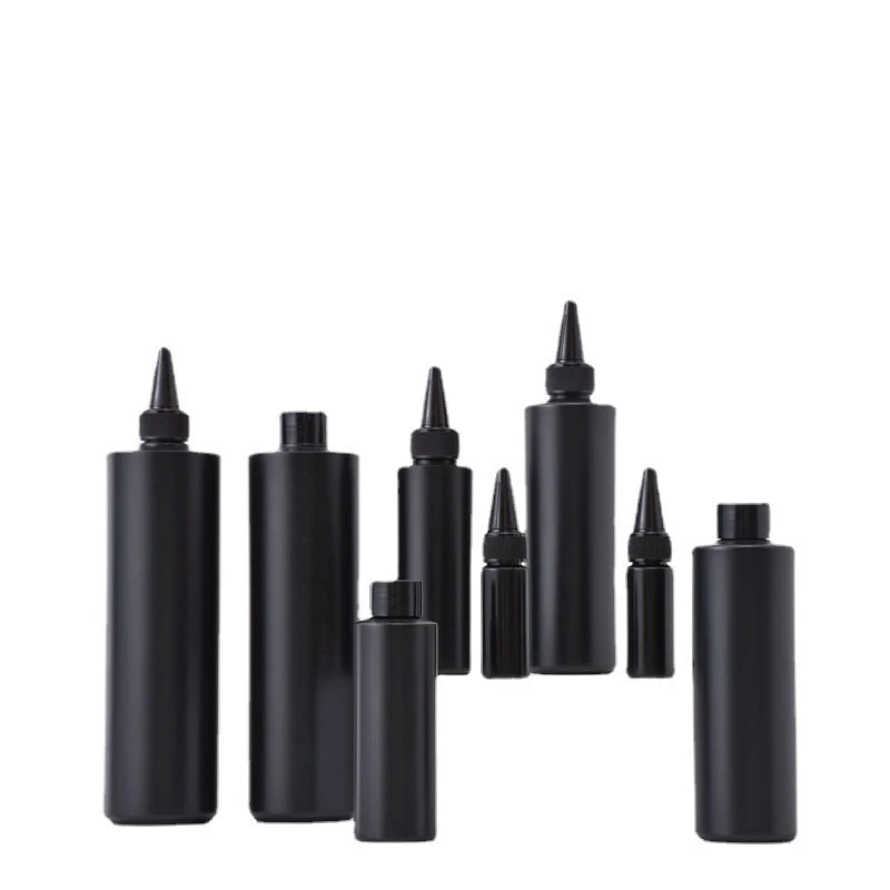 Black Pet Plastic Squeeze Applicator Bottle with a Twist Lid Black Color Squeeze Hair Oil Bottles with Lid