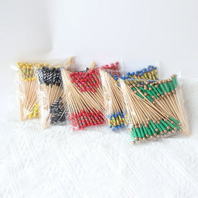 J&M Double Red for Ball Cocktail Picks Disposable Decorative Bamboo Party Skewers in Red Yellow Black Braided Picks
