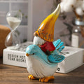 Dwarf Riding Little Bird Garden Resin Crafts Ornament Animal Patterned Study Decoration Easter Gift with Goblin Face Covering