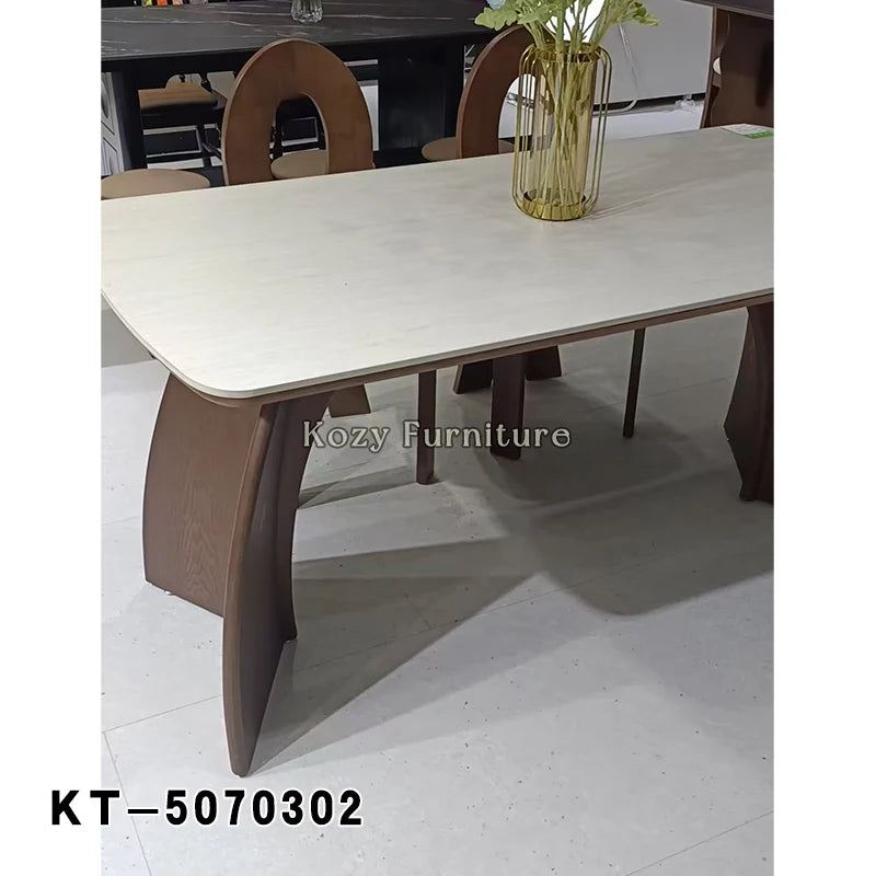 Modern Home Living Room Dining Table with MDF Base and Sintered Stone Top Metal Legs 6-Seater for Workshop Use