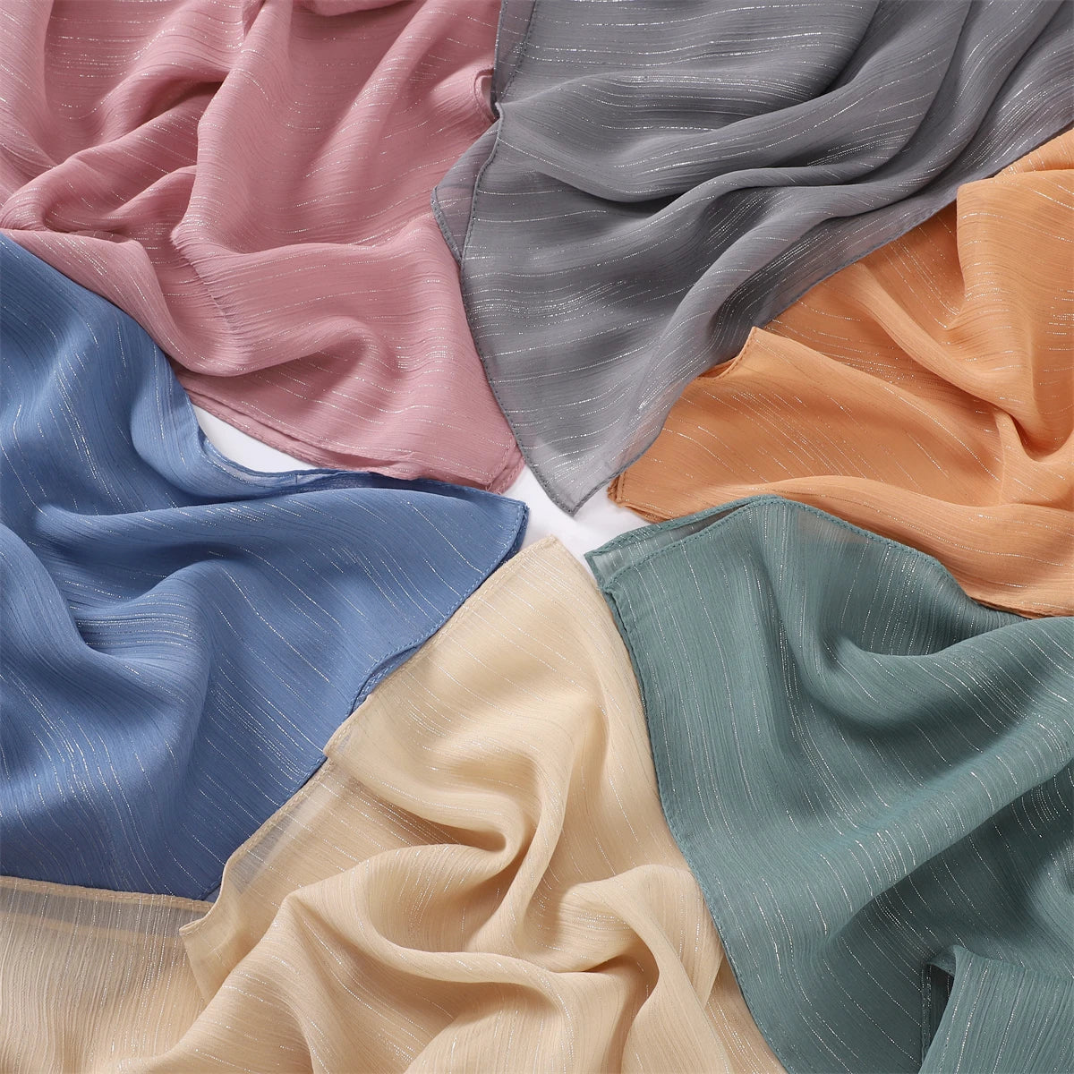 New Arrival Premium Crepe Chiffon Hijab Lurex Shimmer Pleated Shawl Scarf Arab Fancy Dubai Hijabs Tudung for Spring Wholesale
