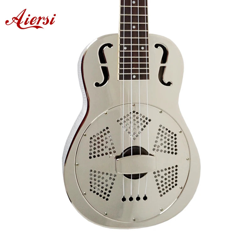 Wholesale Factory Price Aiersi Brand 24 Inch Concert F Hole Metal Body Resonator Ukulele 4 String Guitar Brass String Instrument