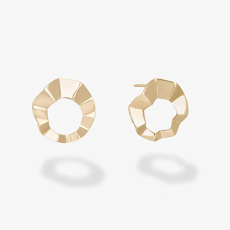 LOZRUNVE Simple Silver 925 Gold Minimalist Metal Plain Silver Wave Circle Stud Earring