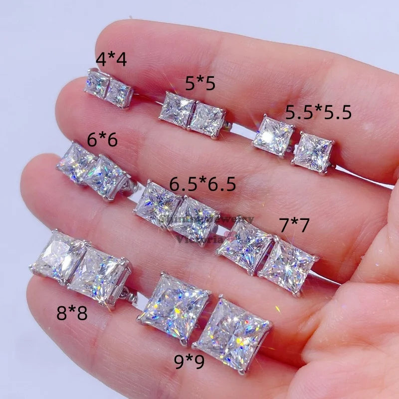 Screw Back Sterling Silver 925 GRA Certidicate VVS D Color Princess Cut Moissanite Earrings