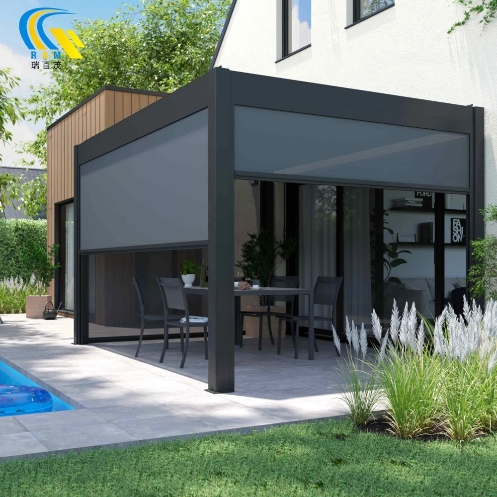 Easily Assembled Opening Roof Motorised Pergola Louver With LED Strip Lights Bioclimatic Pergola Aluminium Outdoor