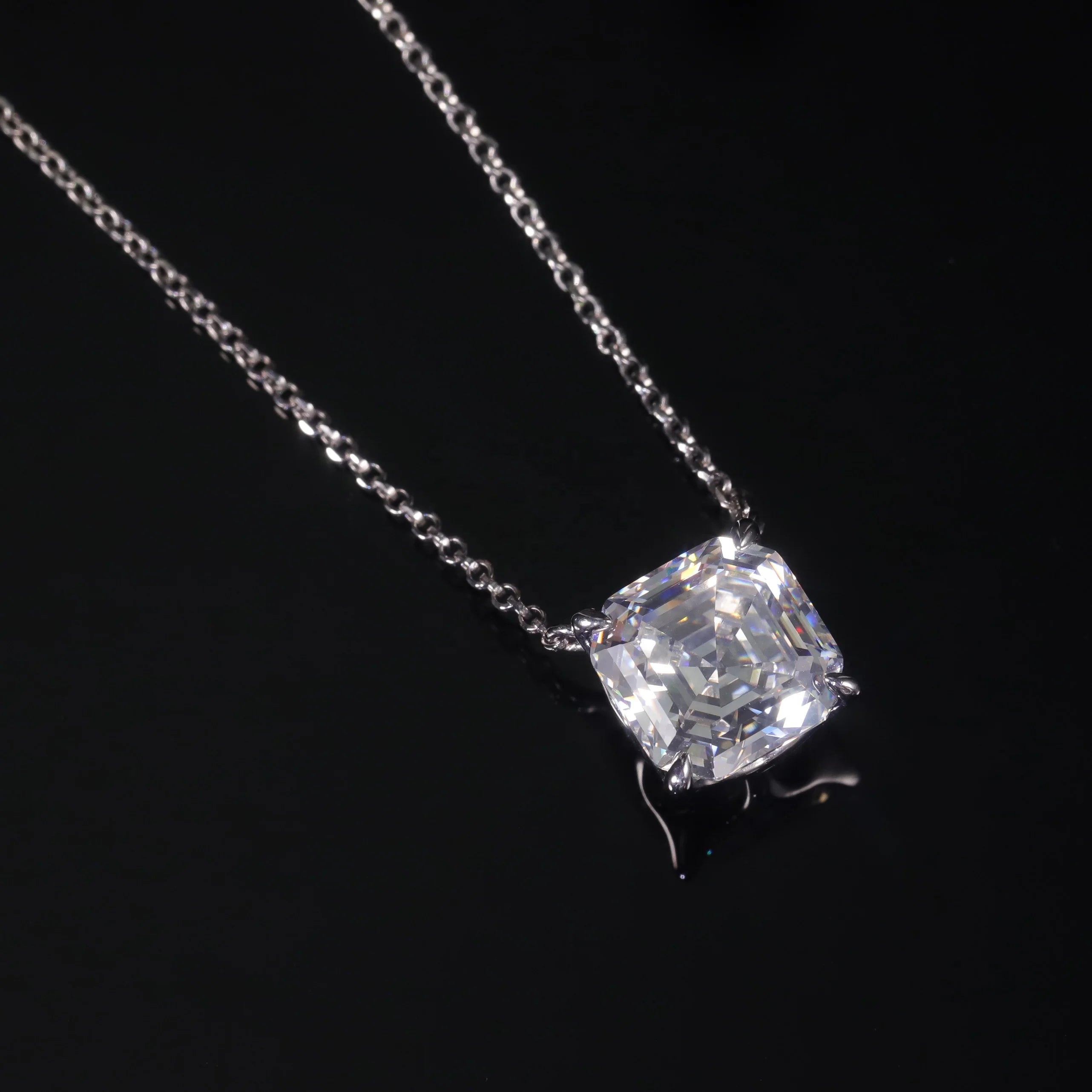 AN119 Abding Minimalist Rhodium Plated Iced Asscher Cut 10x10MM Cubic Zirconia Diamond 925 Silver Solitaire CZ Pendant Necklace