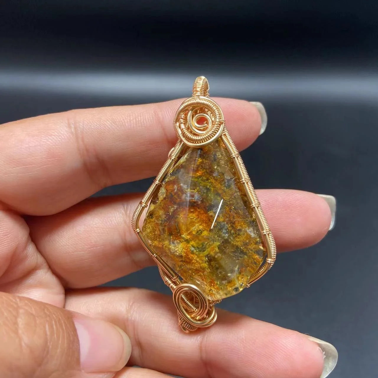 14k Gold Plated Cooper Wire Hand Wrapped Jewelry Natural Season Garden Quartz Rutilated Quartz  Pendants