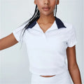 Golf Sports Tennis Wear Short Sleeve Women Stand Neck Slim Ribber Plain Crop Top Gum Polo T-shirt