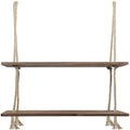 Dropshiping 2 Tier Rope Farmhouse Wall Hanging Floating Shelves Rustic Wall Shelf Swing Wood Decor for Home Garden