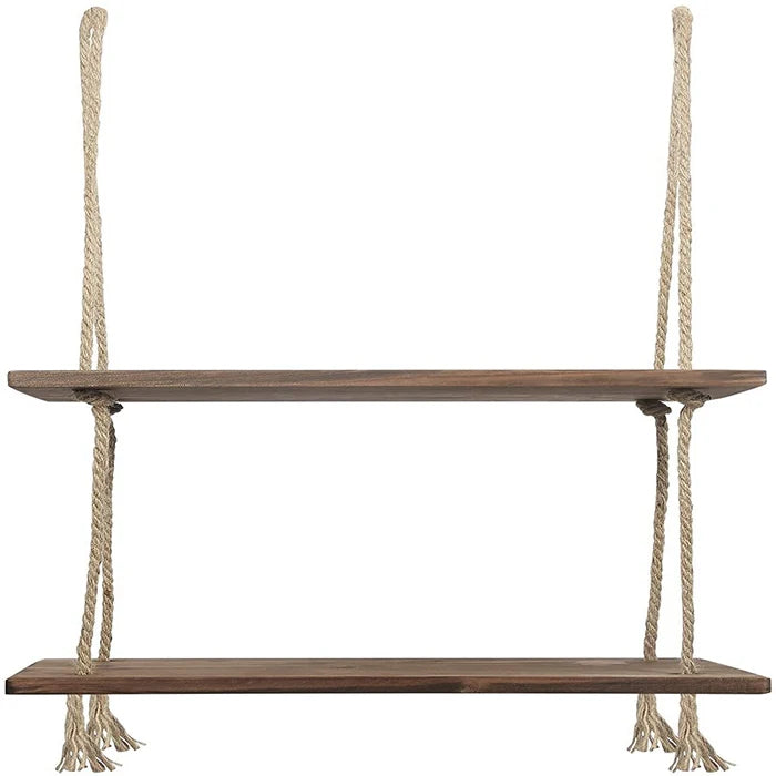 Dropshiping 2 Tier Rope Farmhouse Wall Hanging Floating Shelves Rustic Wall Shelf Swing Wood Decor for Home Garden