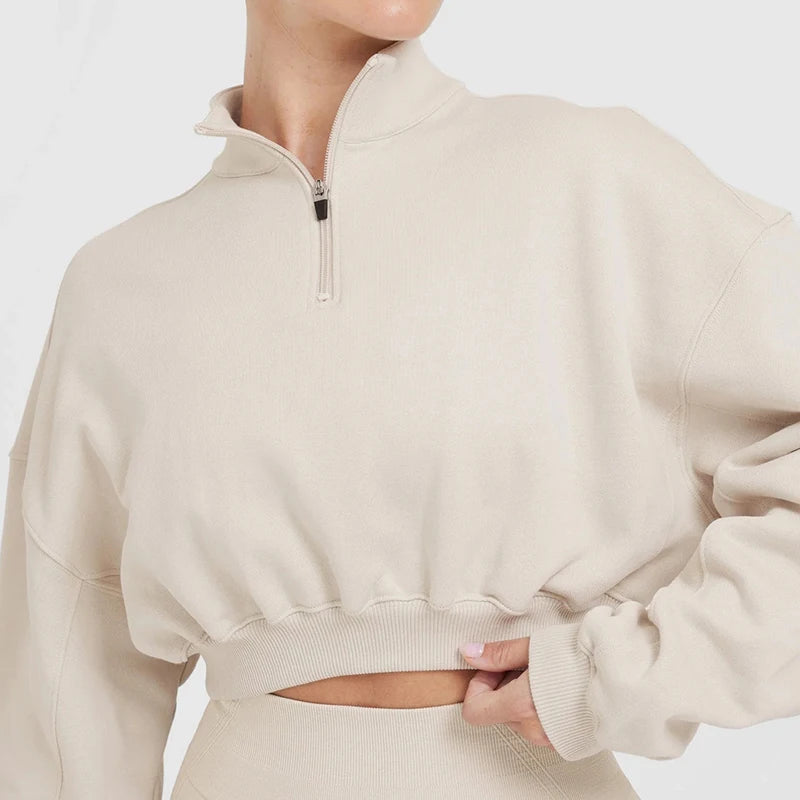 Custom Women's Lightweight Cotton Sweatshirt Turtleneck 1/4 Half Zip Pullover Casual Plus Size Crop Quarter Zip Drop Autumn