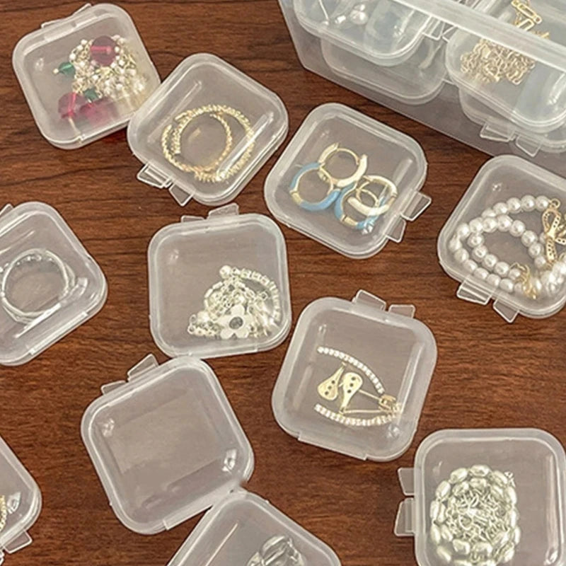 Storage Box Containers with Lids Square Mini Clear Plastic Customized Logo Opp Bag Multifunction Jewelry Organizer Modern 10pcs