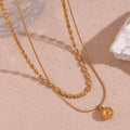 Dreamshow Minimalist Double Layer Bead Pendant Necklace Tarnish Free Jewelry Gold Plated Stainless Steel Necklace