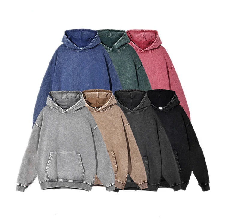 EH-026 Low MOQ OEM Thick Winter Oversized Unisex Acid Wash Hoodie Sweatshirt Jumper Oversized Men's Hoodie