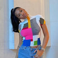 Summer Hot Styles Printed High Collar Short Sleeve Bodycon T Shirt Women Crop Tops