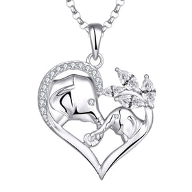 LULUFOCUS 925 Sterling Silver Lucky Cute Animal Cubic Zirconia Double Elephant Heart Necklace for Women