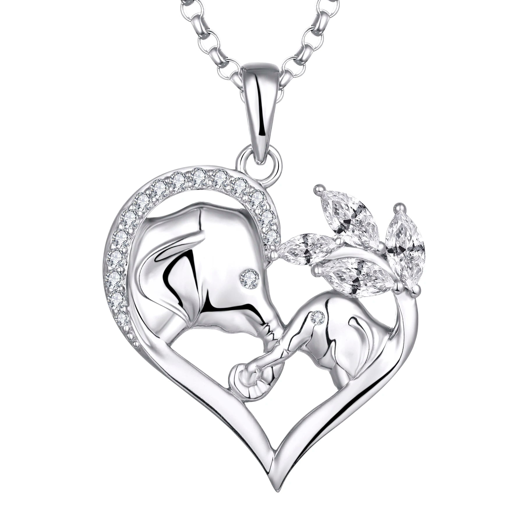 LULUFOCUS 925 Sterling Silver Lucky Cute Animal Cubic Zirconia Double Elephant Heart Necklace for Women