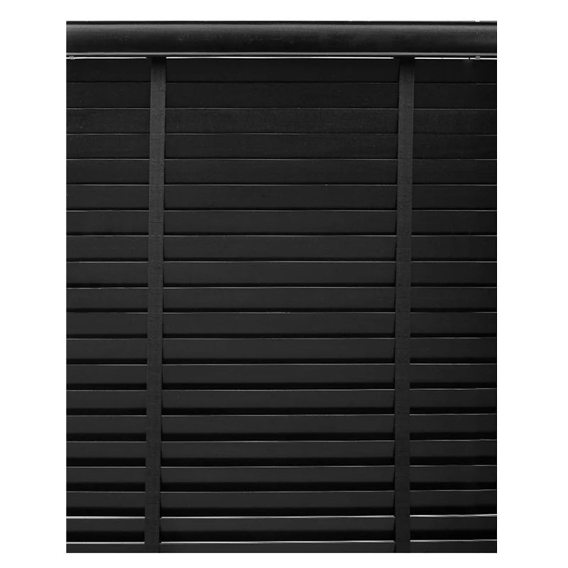 Cordless Faux Wood Blinds & PVC Curtain Blackout for Living Room