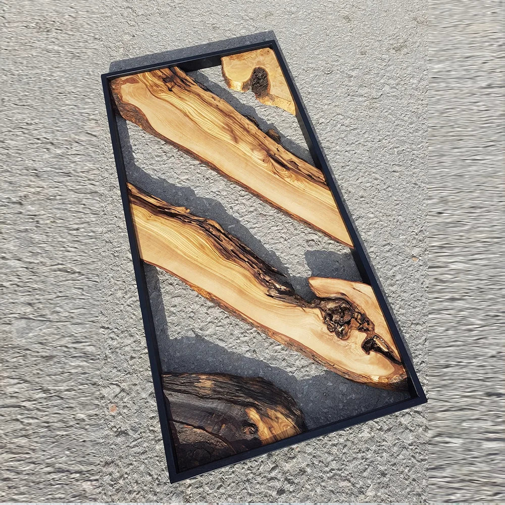 Art Deco-Inspired Live Edge Wood Wall Art with Metal Frame for Home Decoration and Anniversary Celebrations