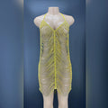 Rhinestone Halter Gold Chain Dress Bodysuit Female Sexy Crystal Dance Costume Party Nightclub Bar Singer Stage Dresses
