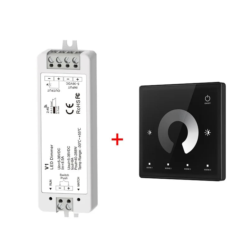 V1 Single-Color LED Controller with Wireless 2.4G RF Dimmable Push-Dim DC5-36V Wall Touch Panel 1 Channel Output-TW1