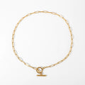 Casual Sporty Rectangle Link Chain Choker Necklace for Women Gold Plated Stainless Steel OT Botton Necklace