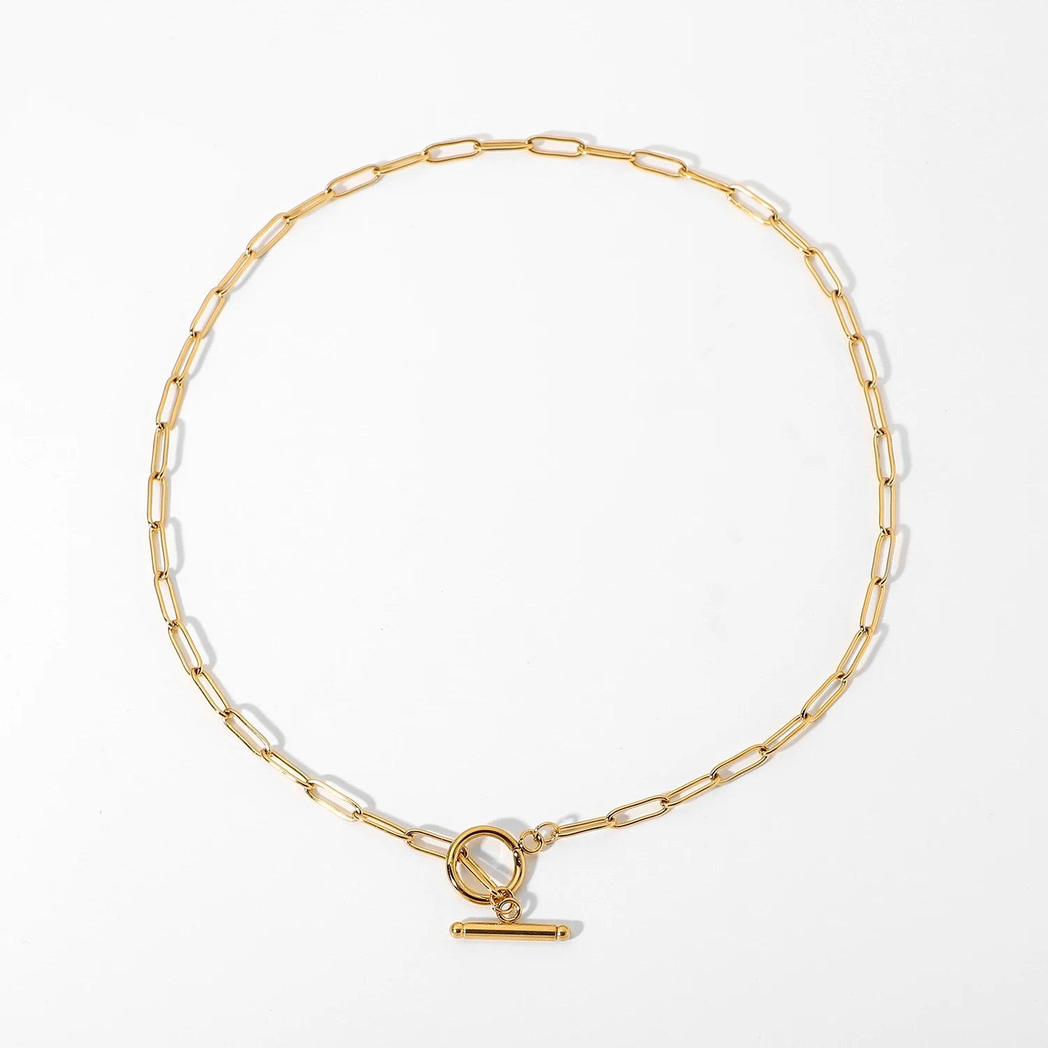Casual Sporty Rectangle Link Chain Choker Necklace for Women Gold Plated Stainless Steel OT Botton Necklace