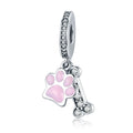 Fashion Collection 925 Sterling Silver Animal Dog Footprint & Dog Bone Pendant Charm Fit Beads Bracelet DIY Women Jewelry SCC452