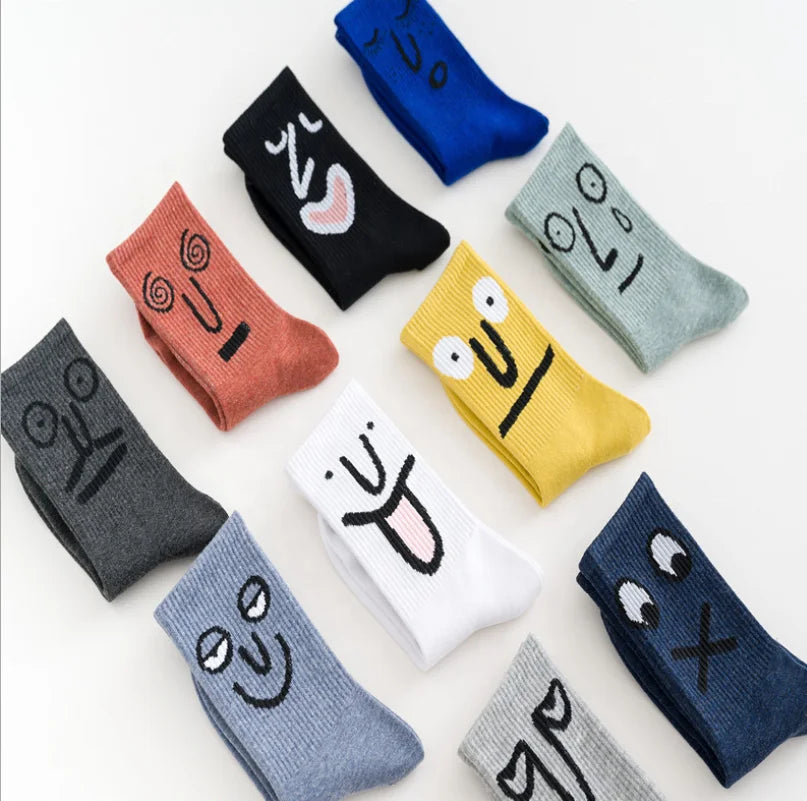 New Design Funny Emotion Face Cartoon Cute Pattern Crew Socks Cotton Socks for Men Women