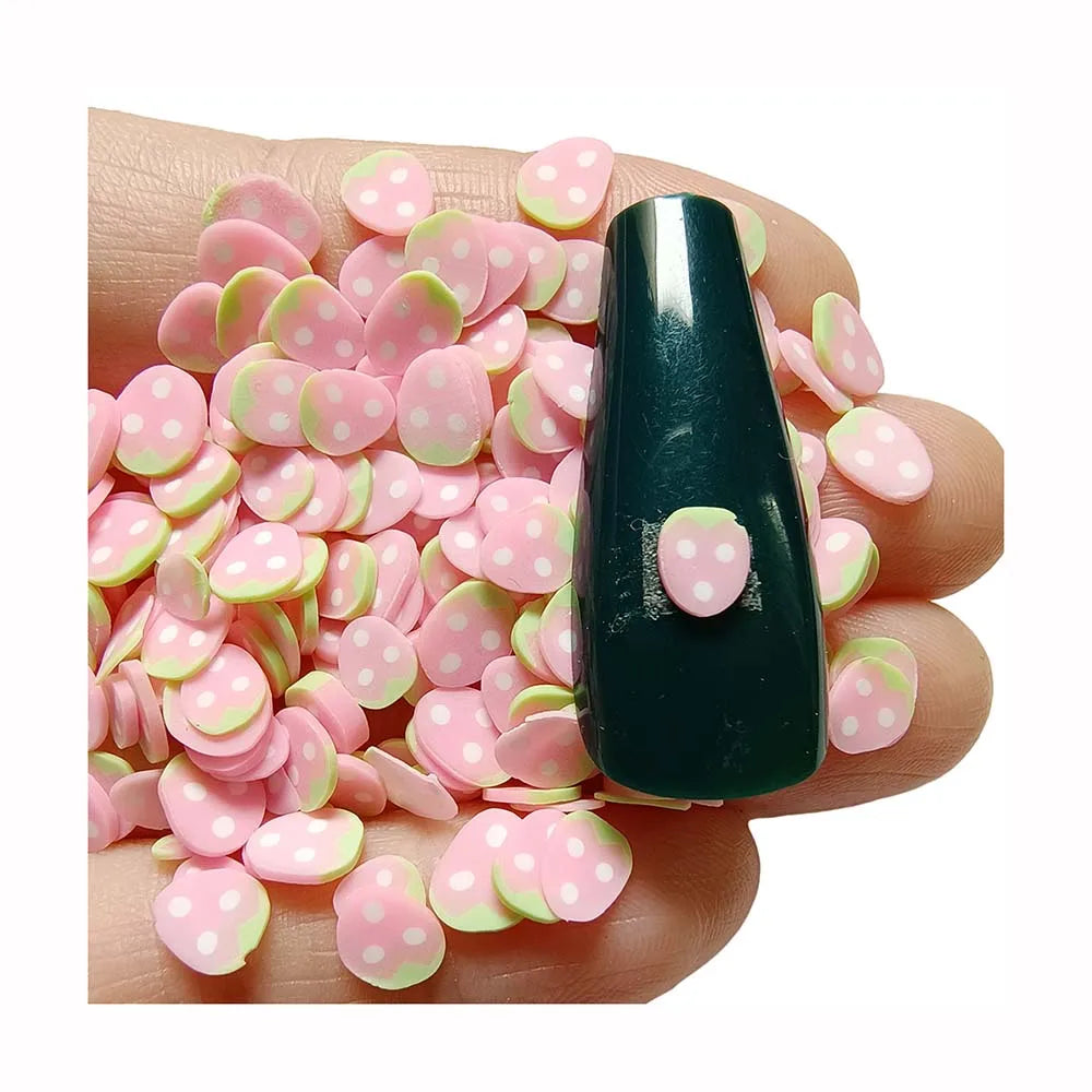 5mm Pink Strawberry Clay Slice Fruits Sprinkles for DIY Crafts Slime Shaker Filling