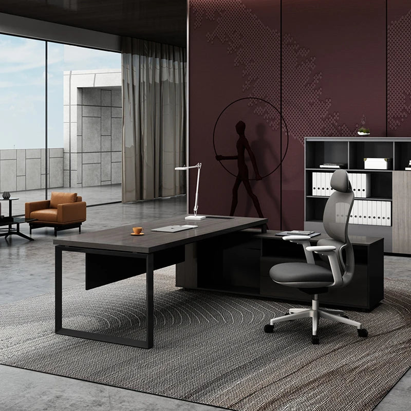 Modern Luxury Office Cabinet L-shaped Director Wooden Office Furniture Set Manager Executive Desk