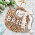 PAFU Bachelorette Bridal Party Honeymoon Gift Rhinestone Letter Patch Bride Straw Tote Purse Beach Bag