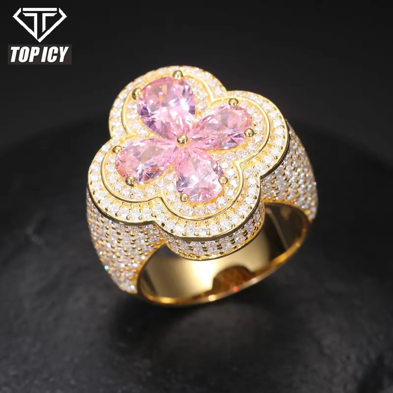 Exquisite Sterling Silver Four Leaf Moissanite Ring - Sparkling Gemstone Fine Jewelry