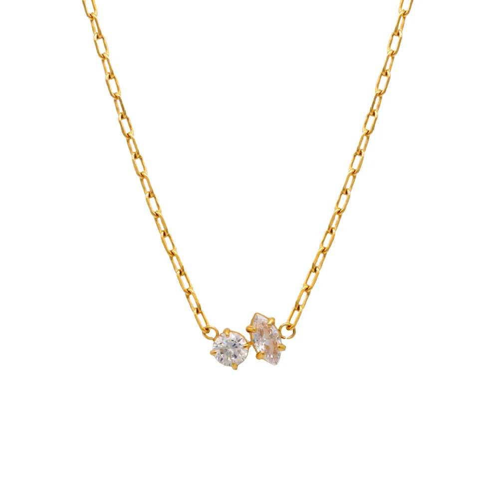 New Trend316L Stainless Steel Pendant Necklace Trendy Marquise and Round Zirconia with Wide Link Chain in Necklace for Women