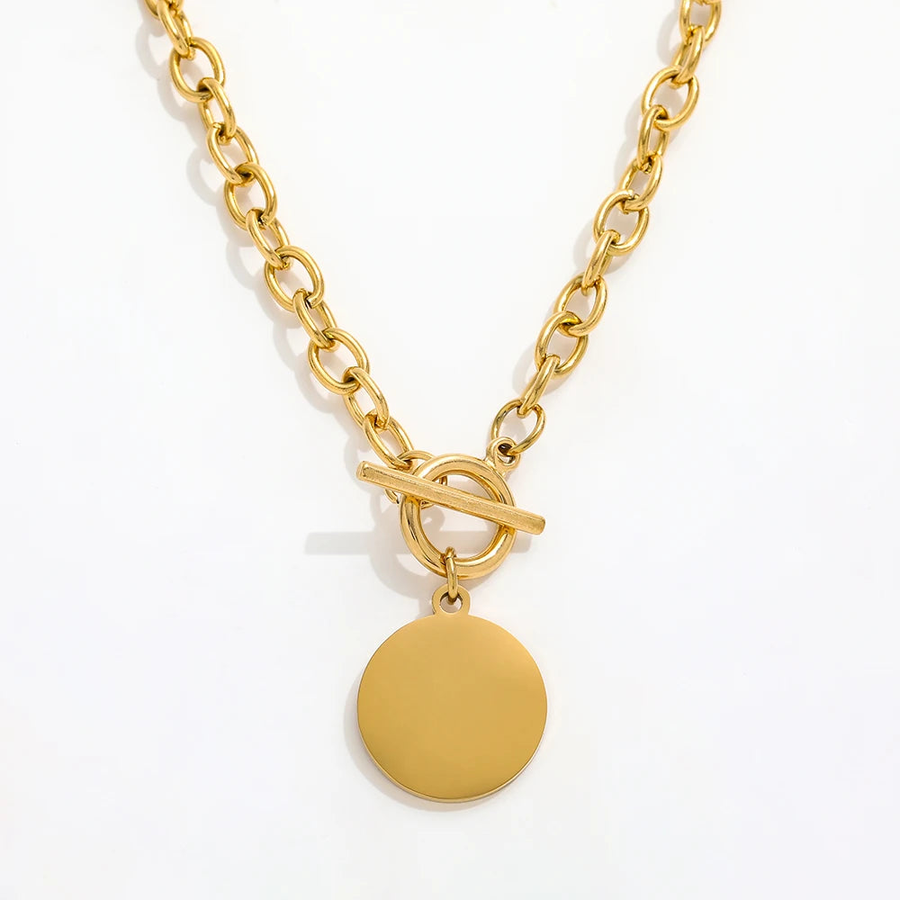Joolim Jewelry 18K Gold Plated Coin Pendant Toggle Necklace Stainless Steel Jewelry Wholesale