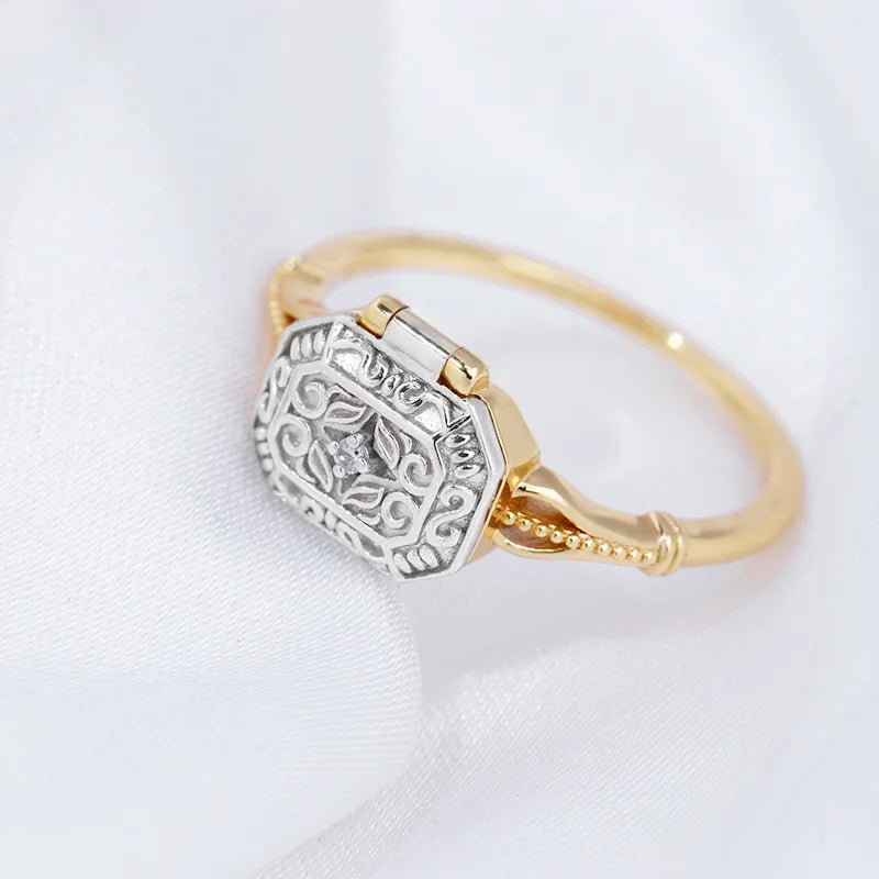 Vintage Rings for Women 925 Sterling Silver Ring Gold Vermeil Jewelry Elegant Retro Pattern Box Shape Birthday Gift LAMOON