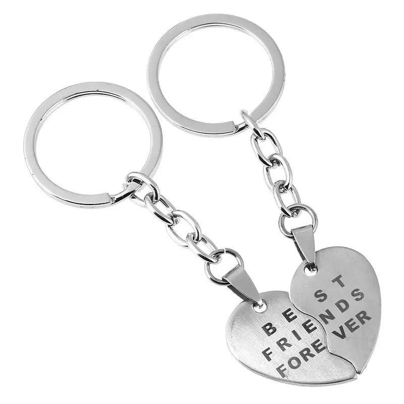 New DPANCO Vintage Fashion Stainless Steel Heart-Shaped Key Chain Best Friend Forever Laser-Carved Custom Logo Friendship Gifts