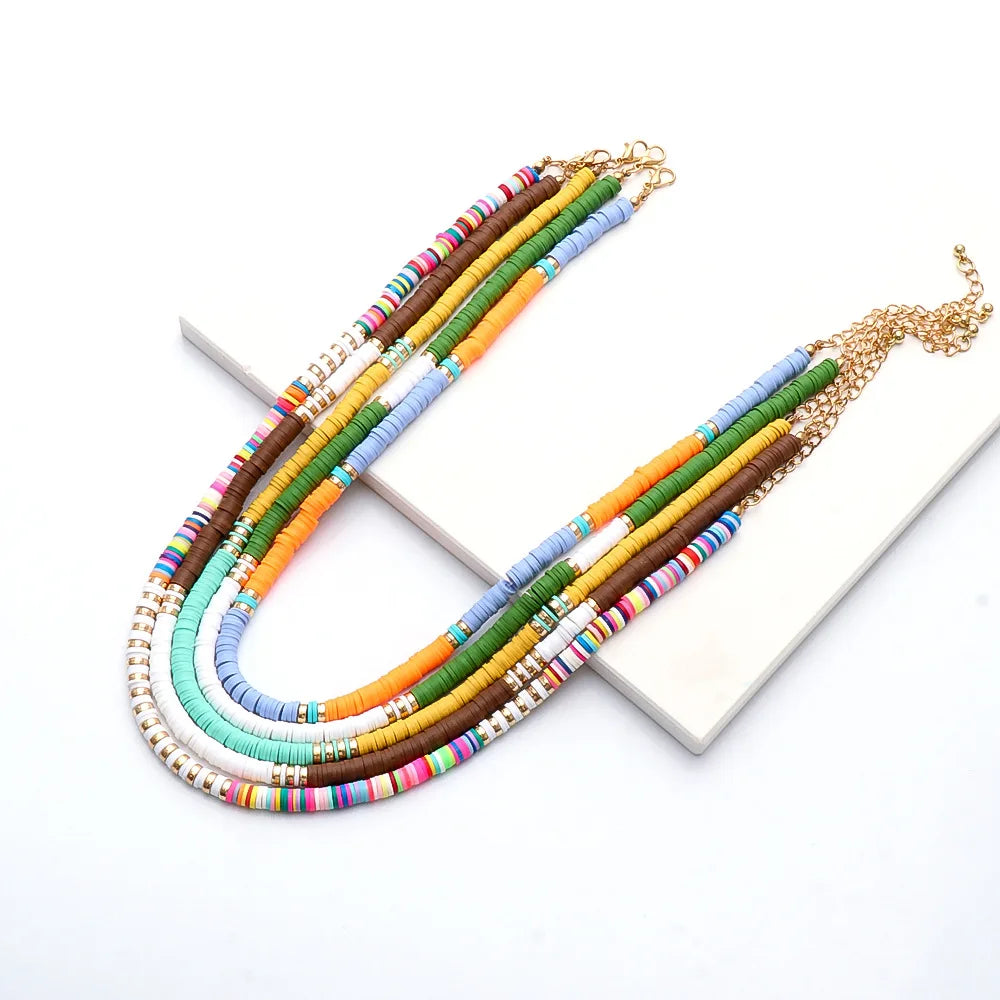 Handmade Multicolor Fashion Trendy Polymer Clay Disc Bead Beach Choker Necklace Women Beach Jewelry