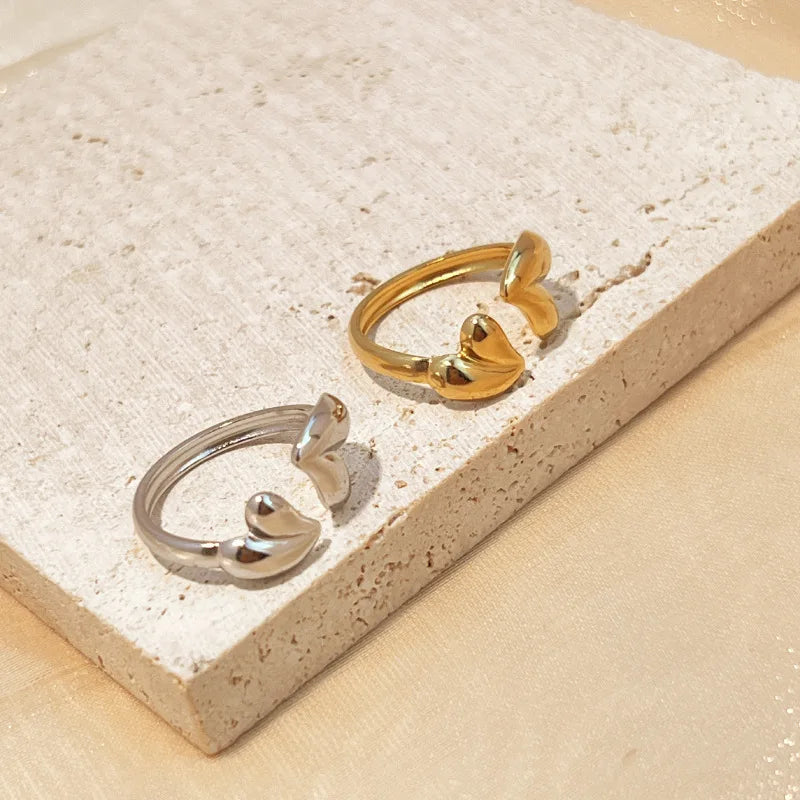 DAIHE Heart Shaped Opening Ring 18K Gold Plated Stainless Steel Fashion Women's Jewelry for Girls