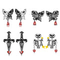 Black and White Butterfly Skull Stud Earrings with Evil Red Zircon Real 925 Sterling Silver Ear Studs for Women Earrings Jewelry