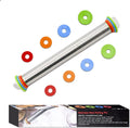 Rolling Pin with Thickness Rings- Adjustable Stainless Steel Roller Guides-Non Stick Dough Roller Pin