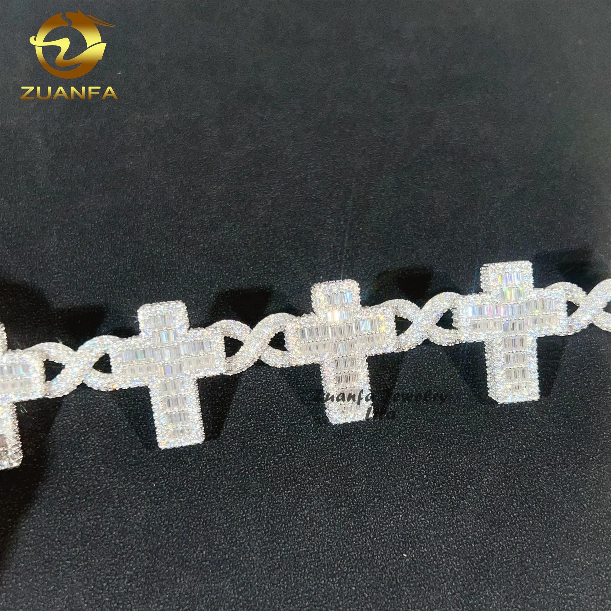 GRA Certificate 925 Silver Hip Hop Jewelry Iced Out VVS Moissanite Diamond Infinity Cross Bracelet