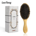 Eco Friendly Natural Custom Logo Hair Brush Bamboo Wood Boar Bristle Hair Brush for Women Hair Extension Wig Brush