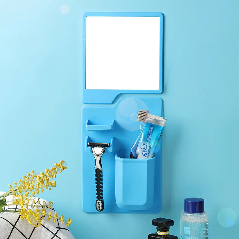 Multifunctional Bathroom Accessories Shower Razor Organizer Silicone Toothbrush Toothpaste Holder with Mirror