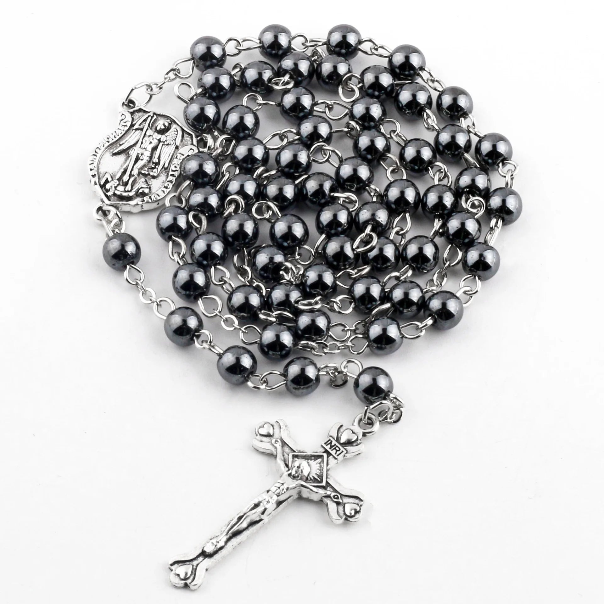 Non-Magnetic Black Gallstone Rosary Necklace Retro Cross Catholic Supplies Religious Wholesale Rosary